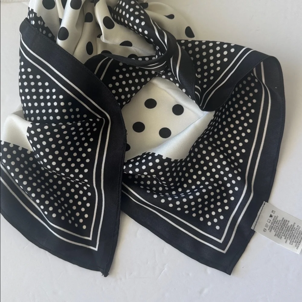 Rachel Zoe  Square Silky 3 Ways Wear Scarf Polka Dot White and Black